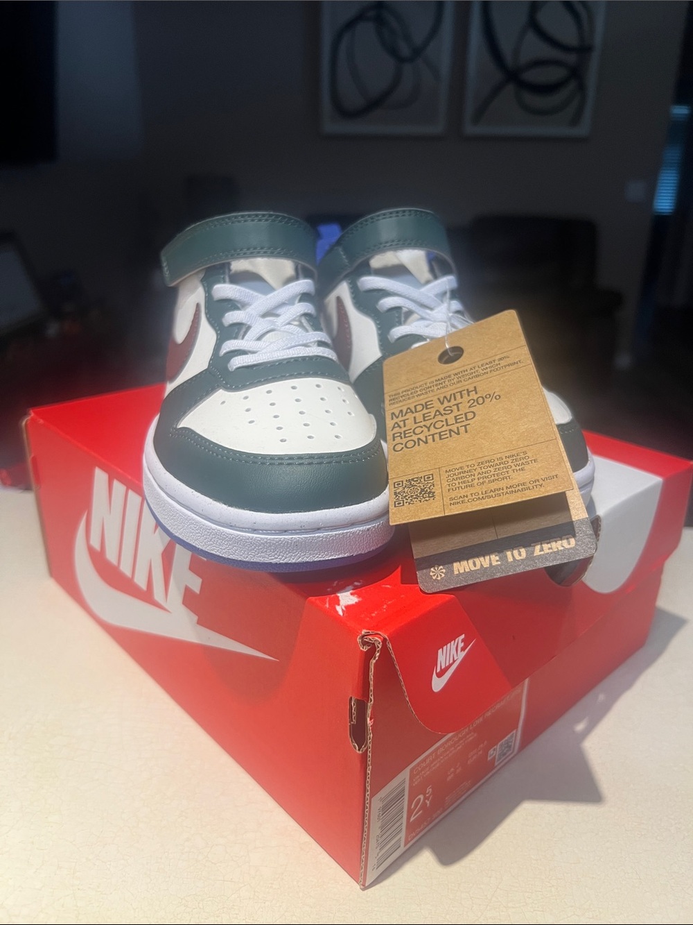 Nike Kids Low-Top Sneakers in White and Dark Green